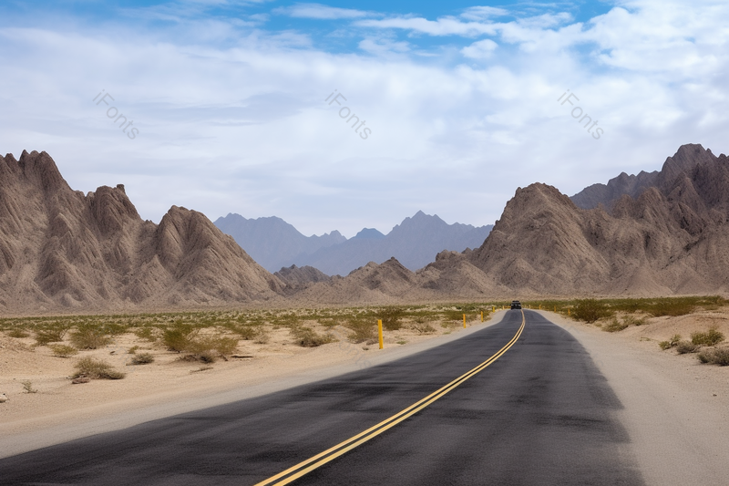 蓝天白云下的公路远处连绵的山脉实拍摄影图,高清,摄影图,摄影图片,图片大全,摄影图免费下载